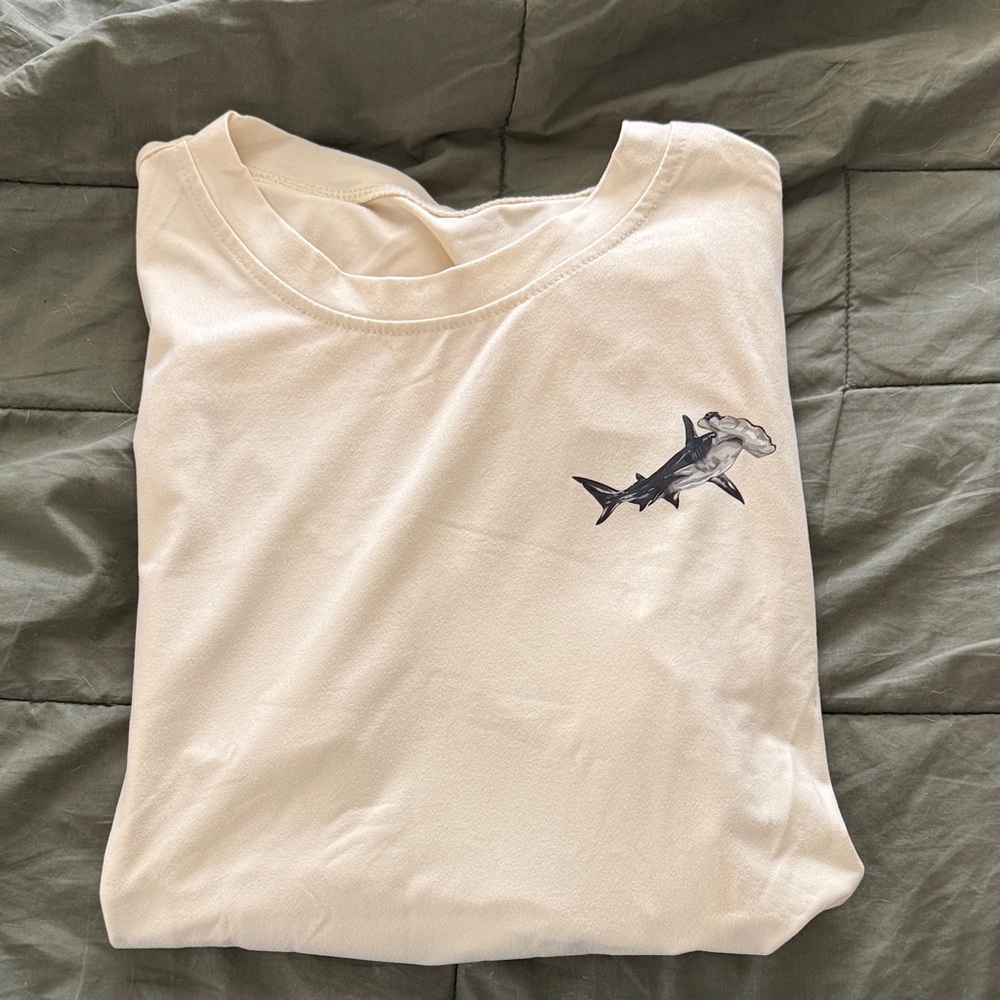 SHEIN Cream Short Sleeve Tee with Shark Print